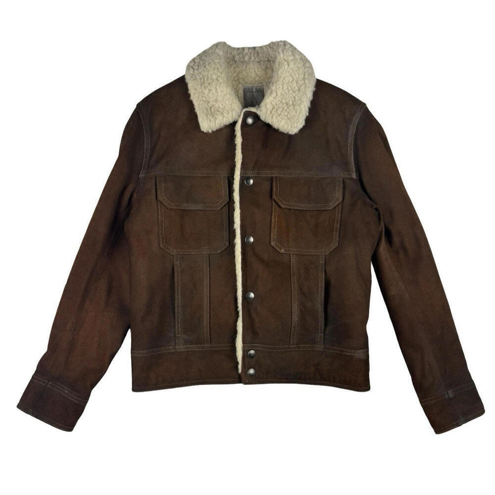 Sandro Suede Leather Shearling Lined Jacket Brown Size M